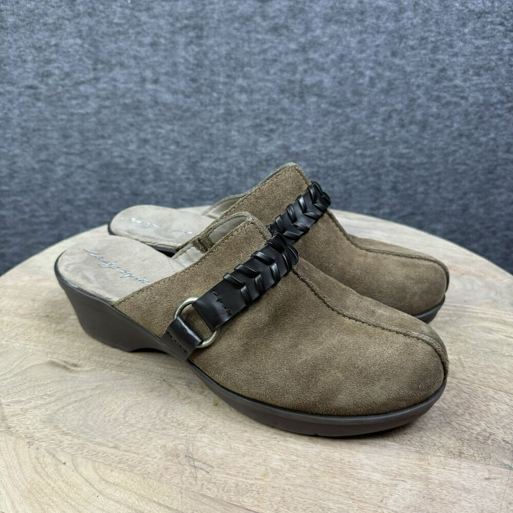 Easy Spirit Suede Faux Leather Wedge‎ Mules Clogs Womens Size 9W Brown